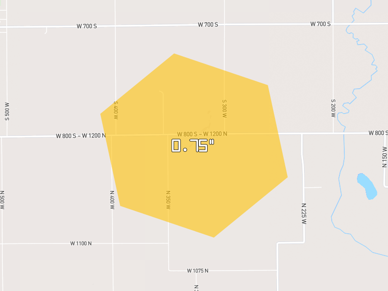 Hail map of Ligonier, IN on Jun 6, 2026, hail up to 0.75"