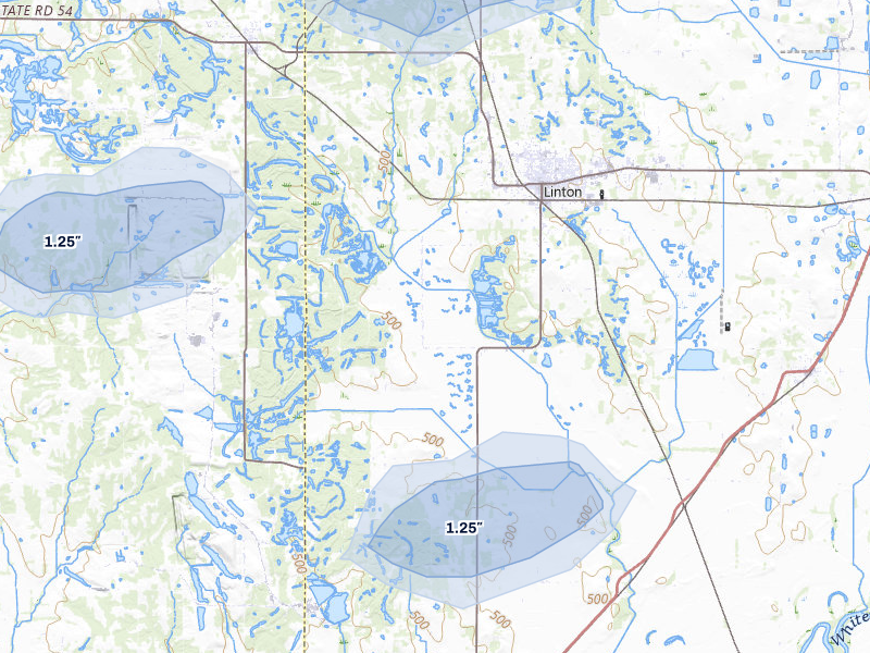 NEXRAD radar-signature map of the hail storm over Linton, IN on Jan 8, 2026