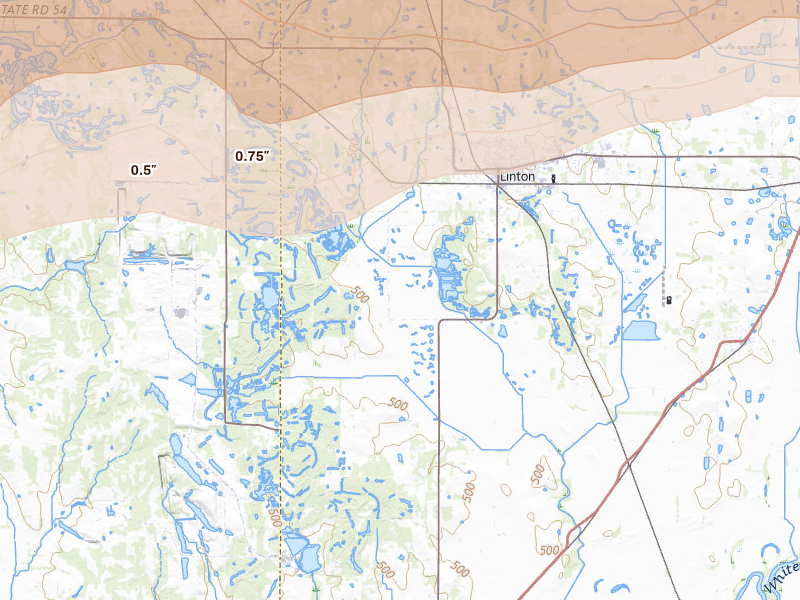 Radar-estimated hail-size map of the storm over Linton, IN