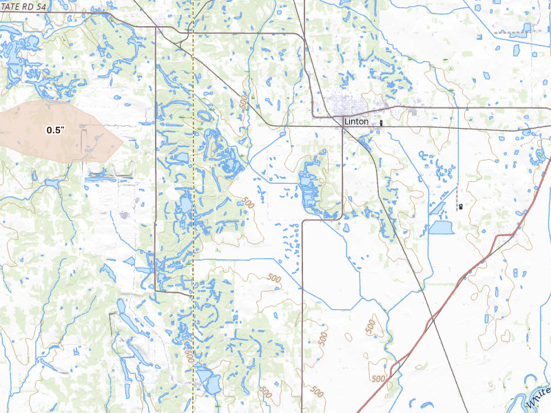 Radar-estimated hail-size map of the storm over Linton, IN on May 3, 2026