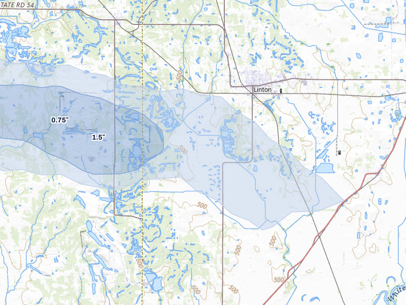 NEXRAD radar-signature map of the hail storm over Linton, IN on May 3, 2026