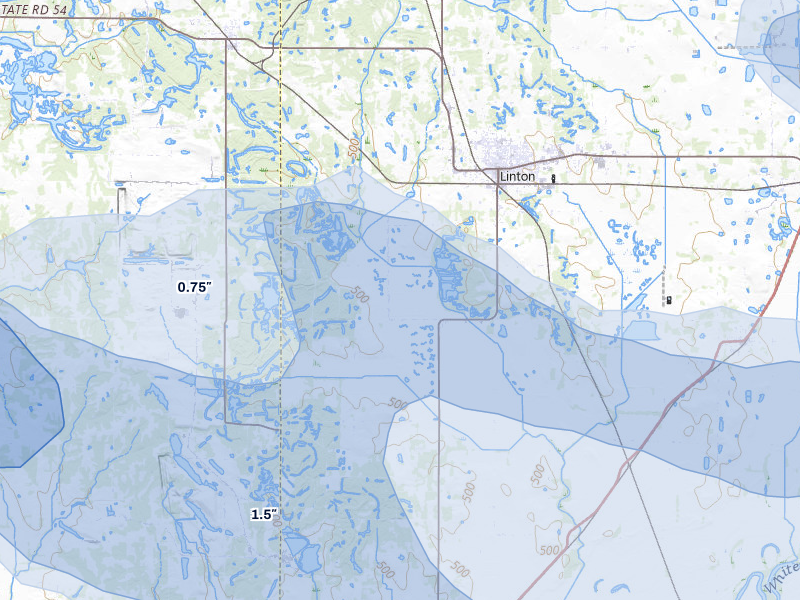 NEXRAD radar-signature map of the hail storm over Linton, IN on Aug 11, 2026