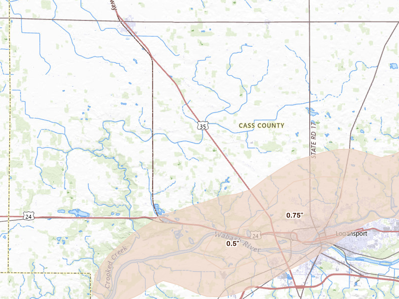 Radar-estimated hail-size map of the storm over Logansport, IN
