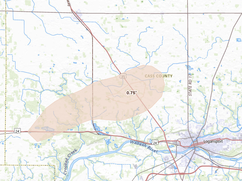 Radar-estimated hail-size map of the storm over Logansport, IN
