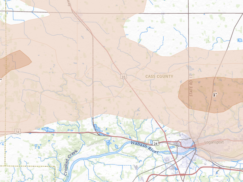 Radar-estimated hail-size map of the storm over Logansport, IN