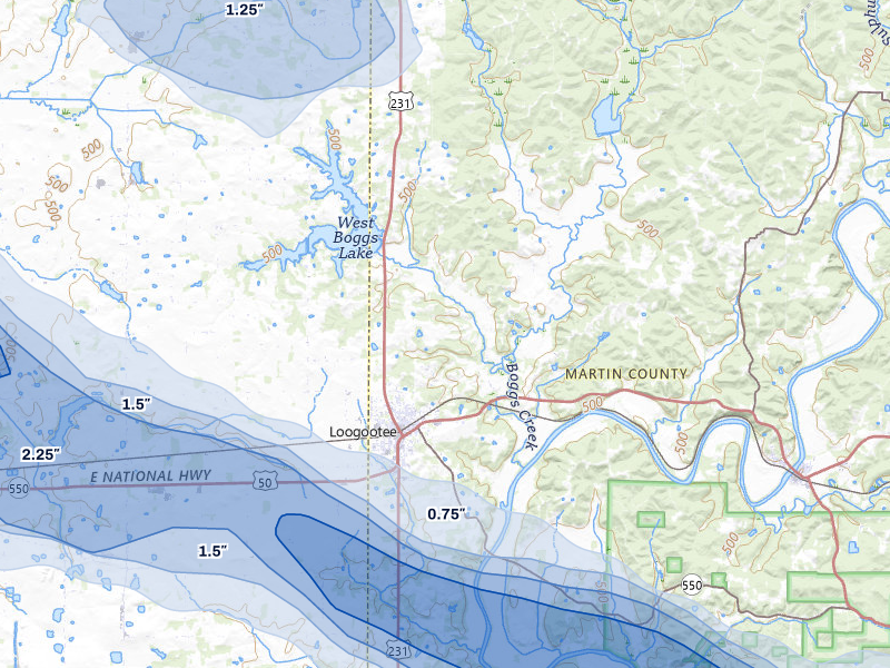 NEXRAD radar-signature map of the hail storm over Loogootee, IN on Mar 22, 2026