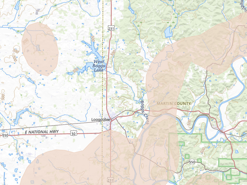 Radar-estimated hail-size map of the storm over Loogootee, IN on Apr 27, 2026