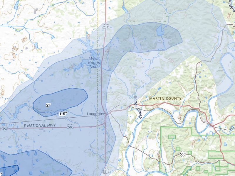 NEXRAD radar-signature map of the hail storm over Loogootee, IN on May 16, 2026