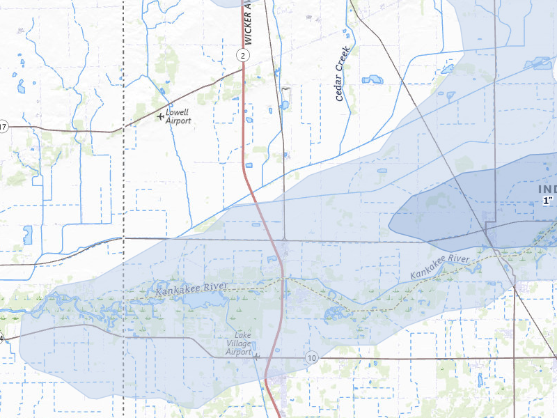 NEXRAD radar-signature map of the hail over Lowell, IN