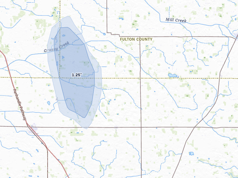 NEXRAD radar-signature map of the hail storm over Lucerne, IN on Jul 20, 2026