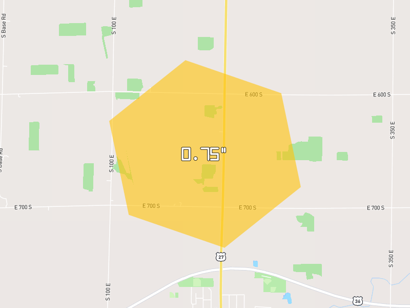 Hail map of Lynn, IN on Jul 5, 2026, hail up to 0.75"