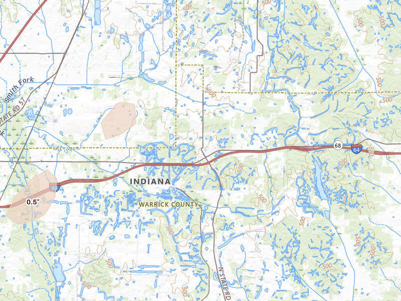 Radar-estimated hail-size map of the storm over Lynnville, IN on Apr 1, 2026