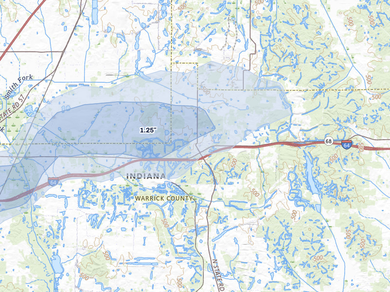 NEXRAD radar-signature map of the hail storm over Lynnville, IN on Apr 1, 2026