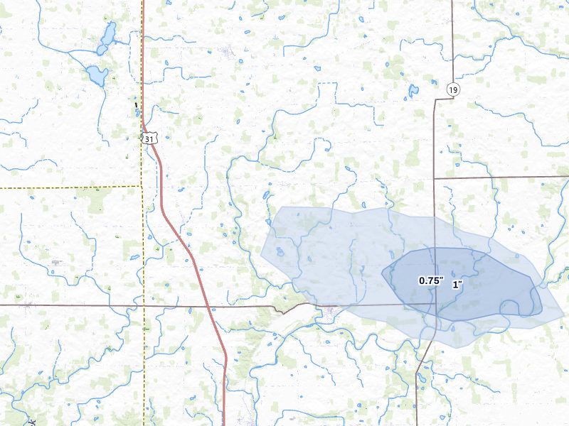 NEXRAD radar-signature map of the hail storm over Macy, IN on Jul 10, 2026