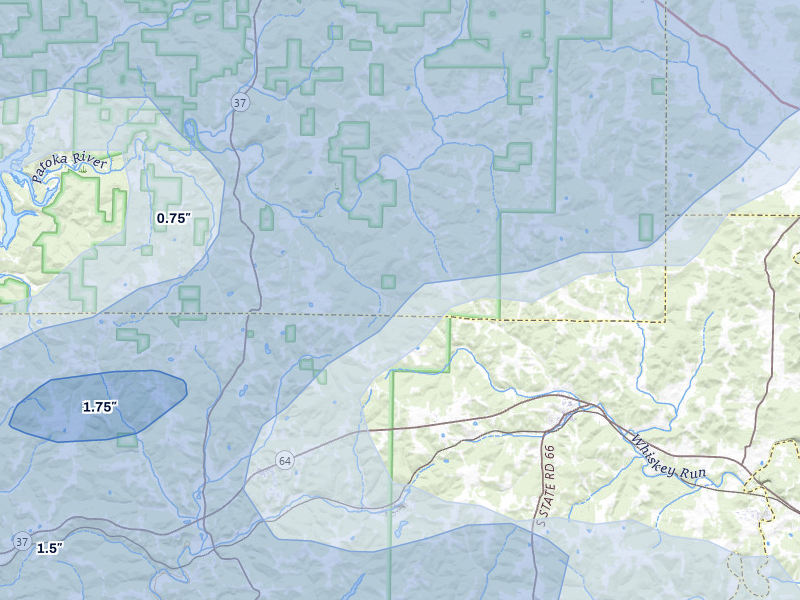 NEXRAD radar-signature map of the hail storm over Marengo, IN on May 16, 2026
