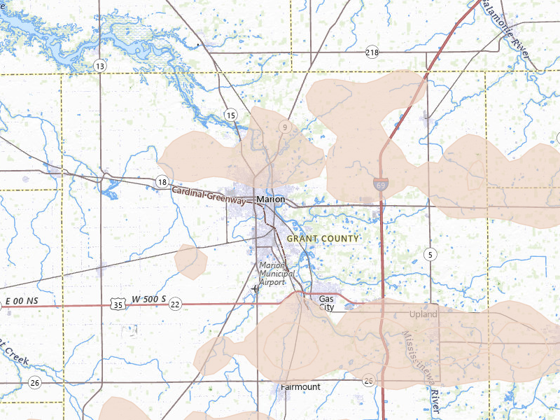 Radar-estimated hail-size map of the storm over Marion, IN on Mar 22, 2026
