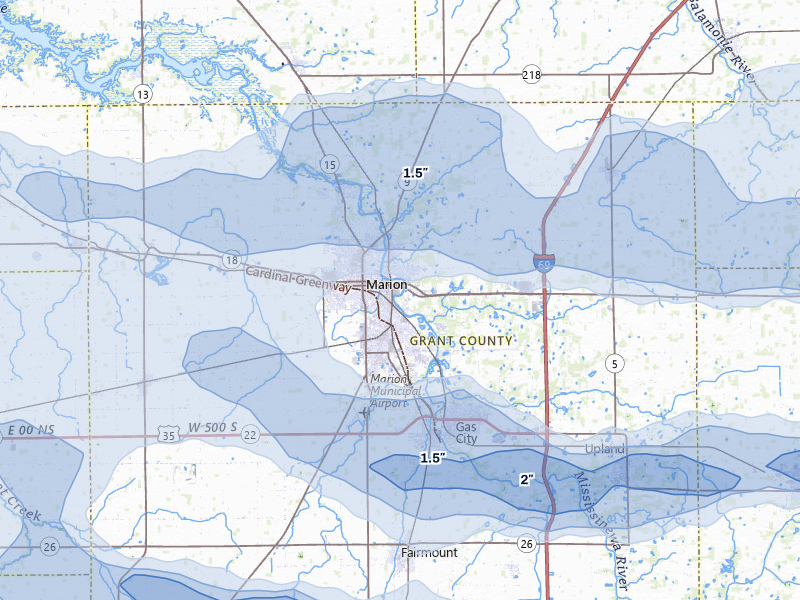 NEXRAD radar-signature map of the hail storm over Marion, IN on Mar 22, 2026