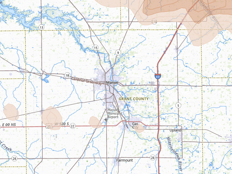 Radar-estimated hail-size map of the storm over Marion, IN on Mar 26, 2026
