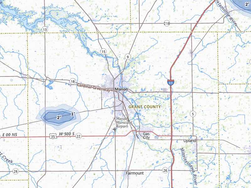 NEXRAD radar-signature map of the hail over Marion, IN