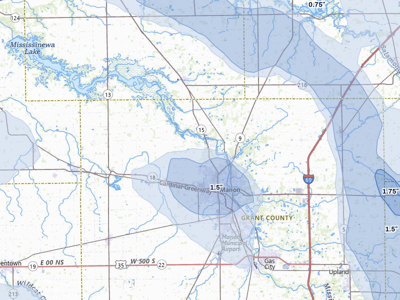 NEXRAD radar-signature map of the hail storm over Marion, IN on Aug 10, 2026
