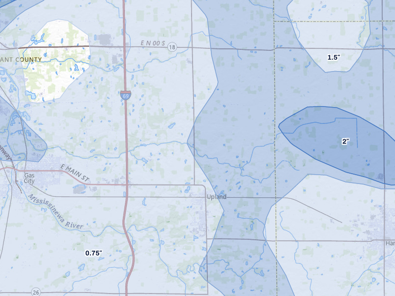 NEXRAD radar-signature map of the hail storm over Marion, IN on Aug 11, 2026