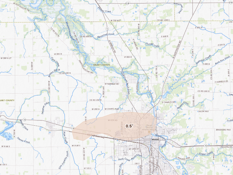 Radar-estimated hail-size map of the storm over Marion, IN