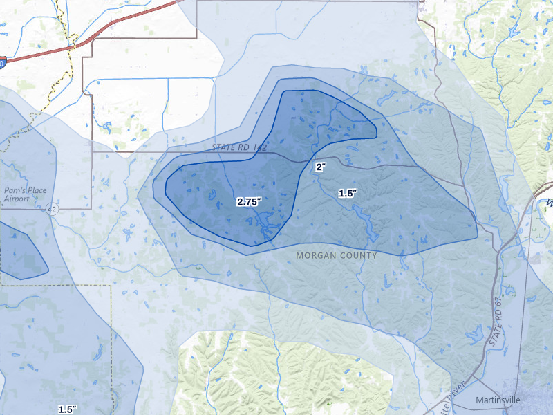 NEXRAD radar-signature map of the hail storm over Martinsville, IN on Aug 11, 2026