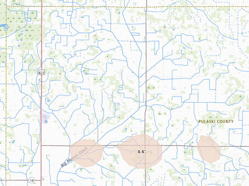 Radar-estimated hail-size map of the storm over Medaryville, IN on Mar 31, 2026