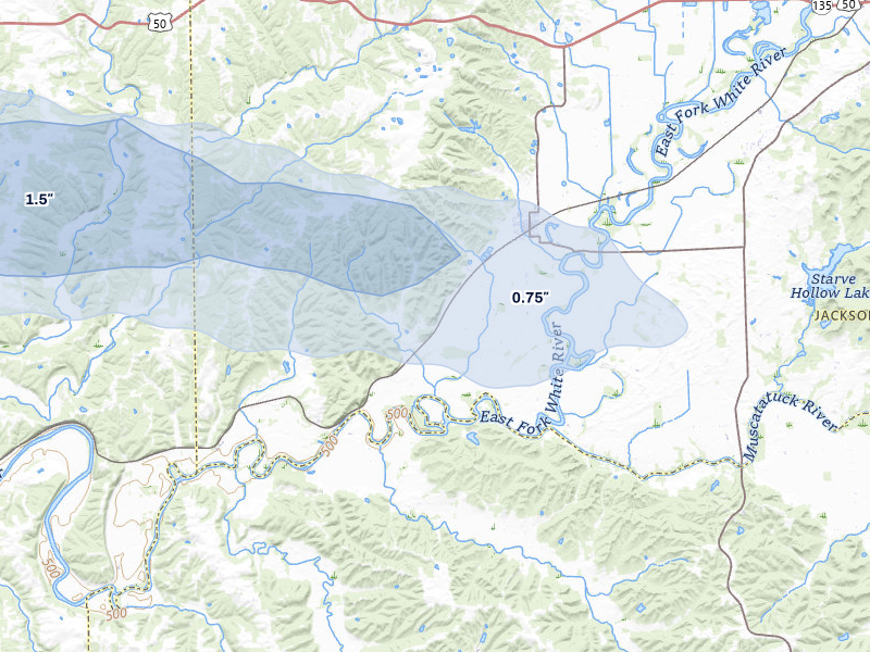 NEXRAD radar-signature map of the hail storm over Medora, IN on Mar 22, 2026