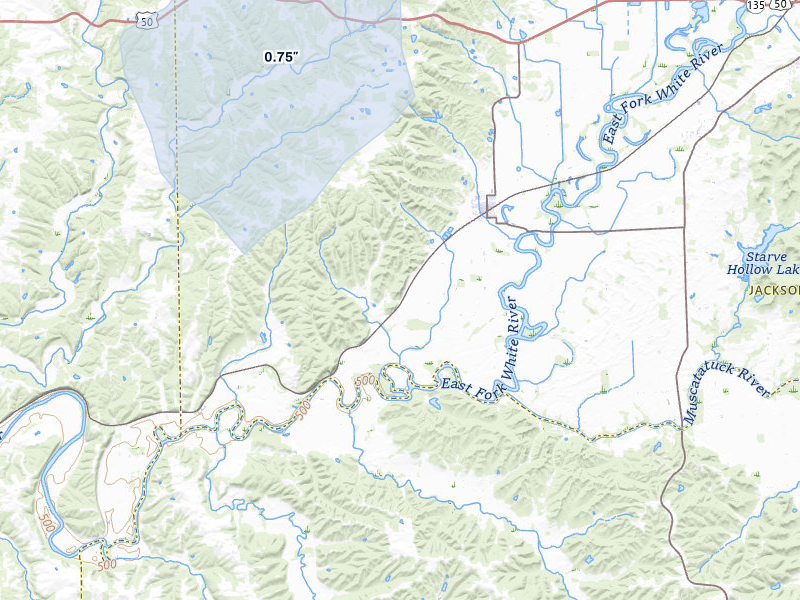 NEXRAD radar-signature map of the hail storm over Medora, IN on Aug 11, 2026