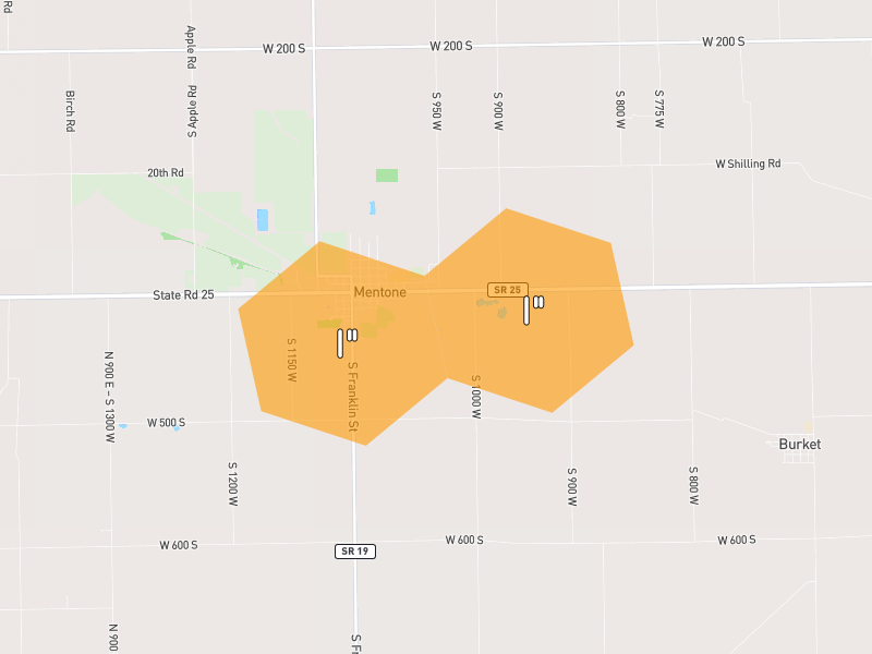 Hail map of Mentone, IN on Jul 21, 2026, hail up to 1"
