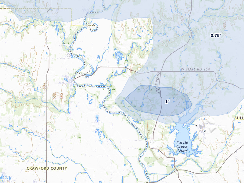 NEXRAD radar-signature map of the hail over Merom, IN