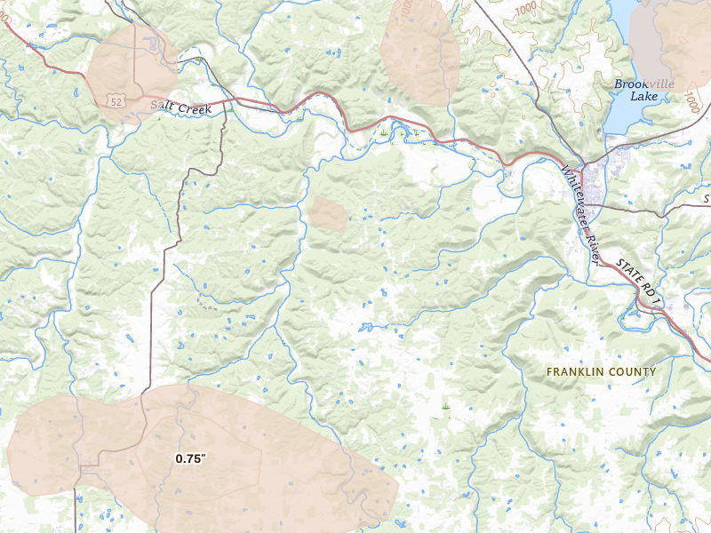 Radar-estimated hail-size map of the storm over Metamora, IN on Aug 11, 2026