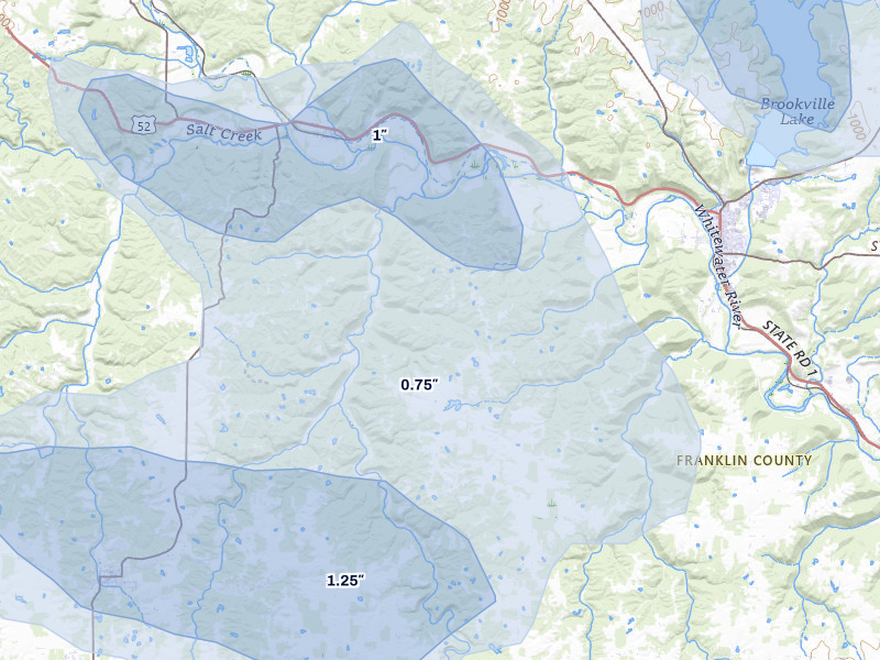NEXRAD radar-signature map of the hail storm over Metamora, IN on Aug 11, 2026
