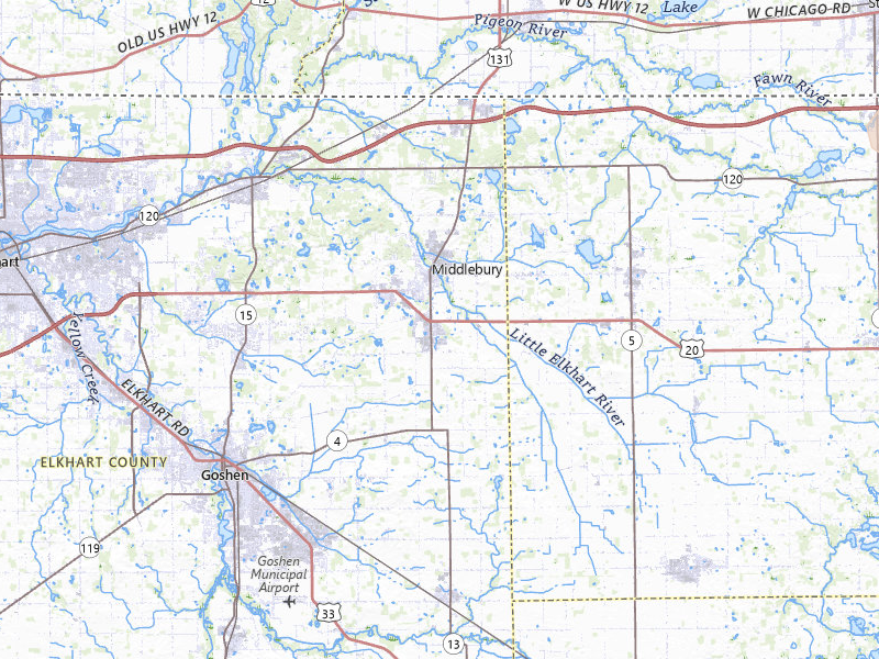 Radar-estimated hail-size map of the storm over Middlebury, IN on Apr 13, 2026