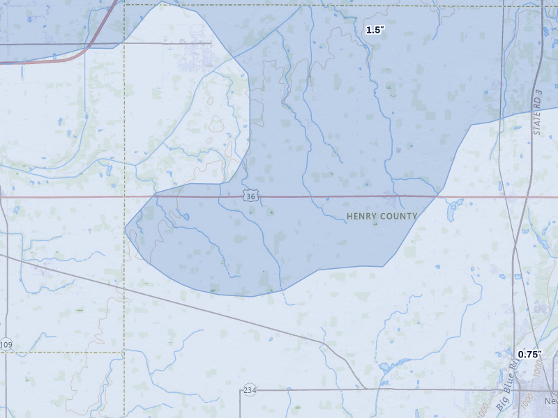 NEXRAD radar-signature map of the hail storm over Middletown, IN on Aug 11, 2026