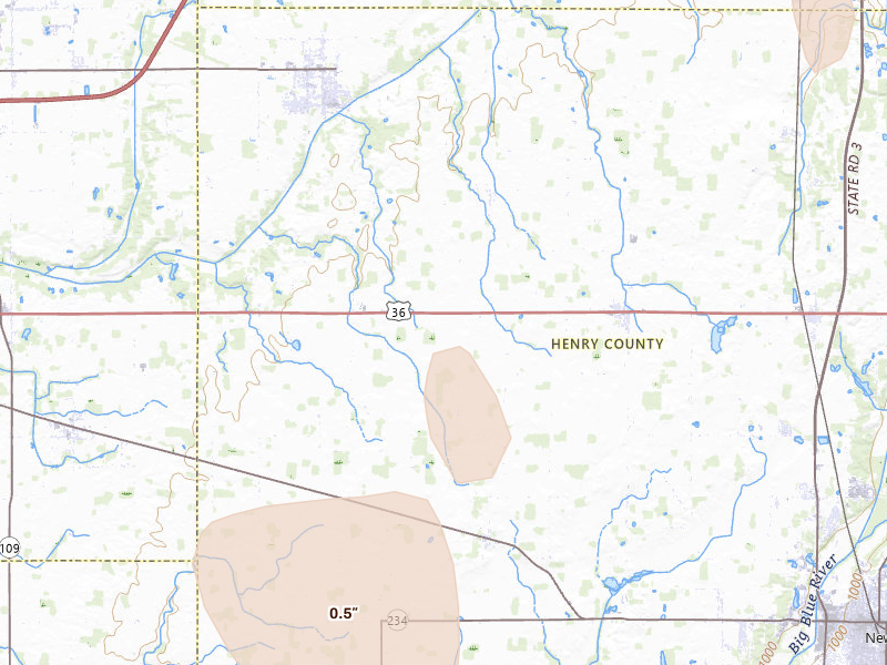 Radar-estimated hail-size map of the storm over Middletown, IN on Sep 5, 2026
