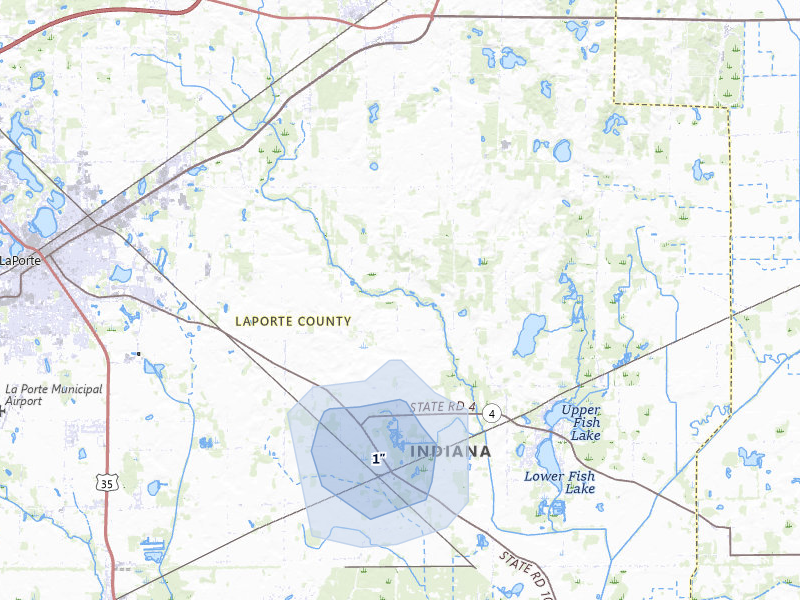 NEXRAD radar-signature map of the hail storm over Mill Creek, IN on May 4, 2026