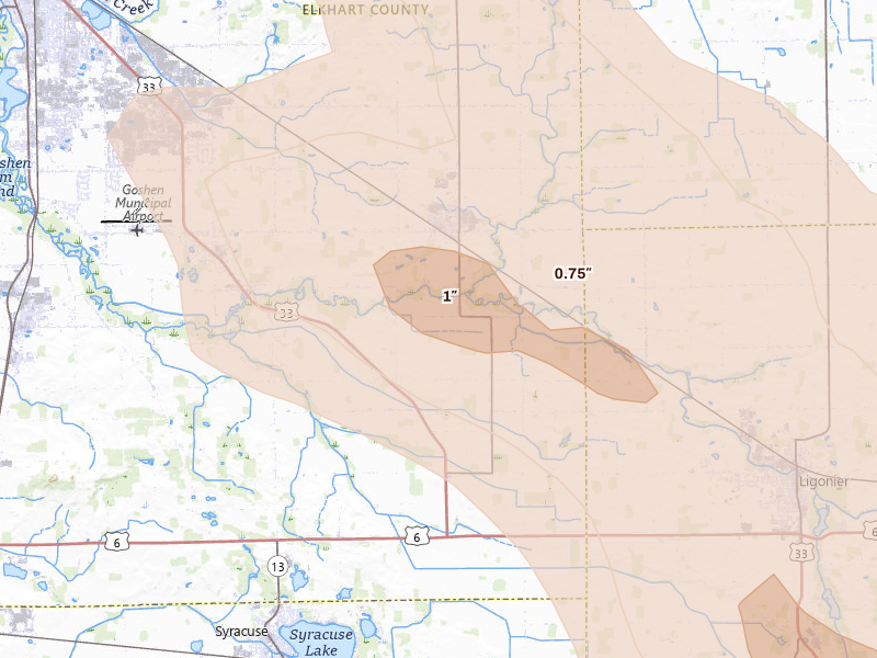 Radar-estimated hail-size map of the storm over Millersburg, IN