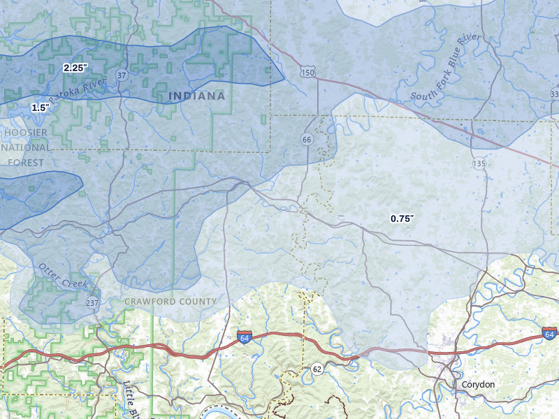 NEXRAD radar-signature map of the hail storm over Milltown, IN on Apr 27, 2026