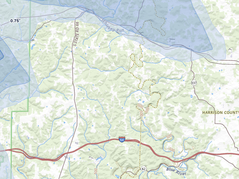 NEXRAD radar-signature map of the hail storm over Milltown, IN on Aug 11, 2026