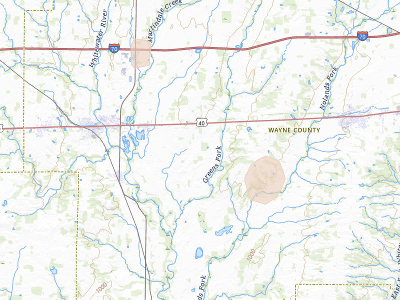 Radar-estimated hail-size map of the storm over Milton, IN on Aug 13, 2026