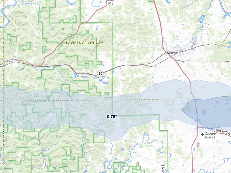 NEXRAD radar-signature map of the hail storm over Mitchell, IN on Mar 4, 2026