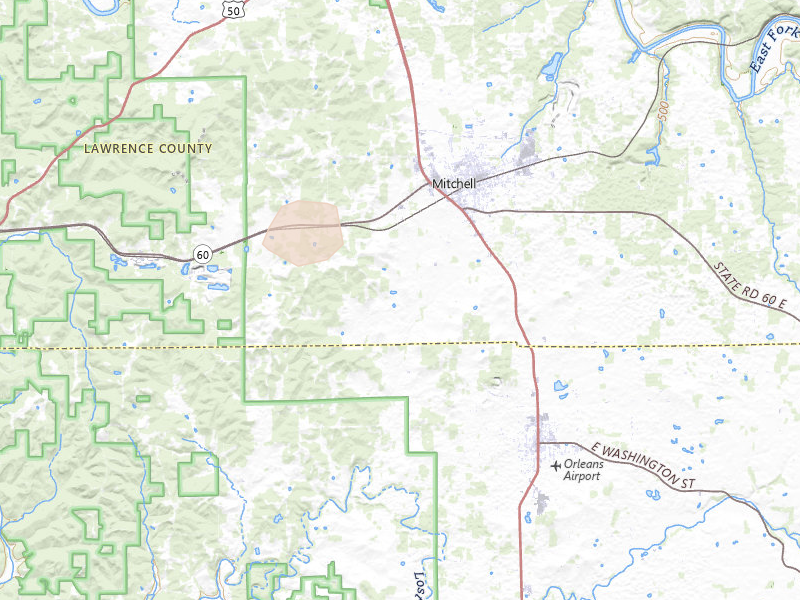 Radar-estimated hail-size map of the storm over Mitchell, IN on Aug 7, 2026