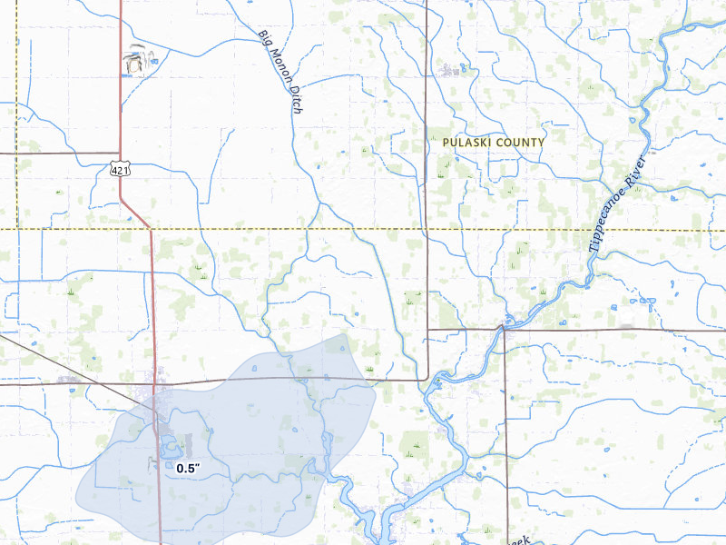 NEXRAD radar-signature map of the hail storm over Monon, IN on Jun 6, 2026
