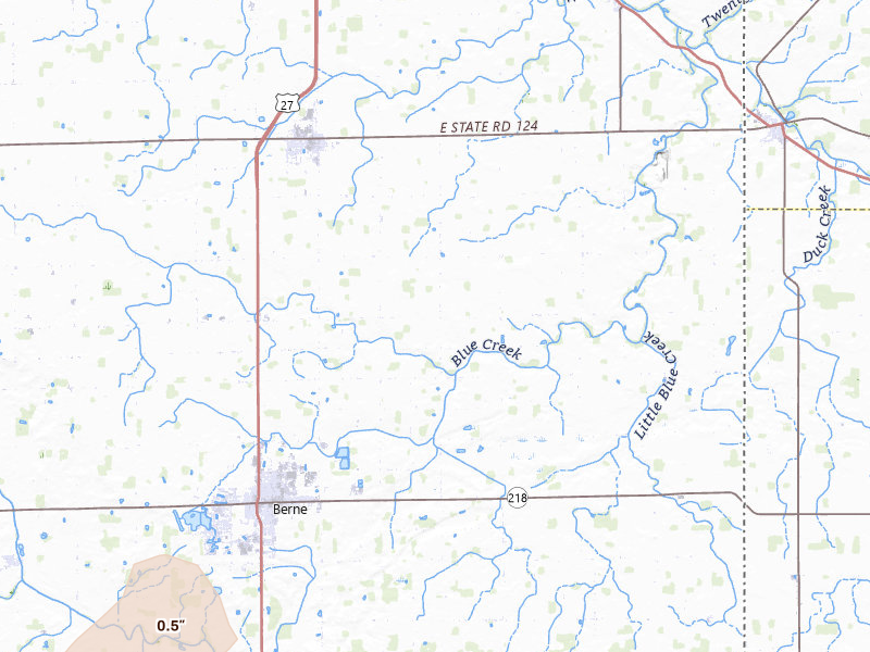 Radar-estimated hail-size map of the storm over Monroe, IN on Mar 22, 2026