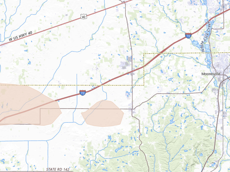 Radar-estimated hail-size map of the storm over Monrovia, IN on Mar 22, 2026