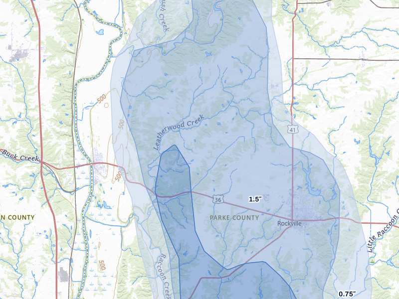 NEXRAD radar-signature map of the hail storm over Montezuma, IN on Jul 27, 2026