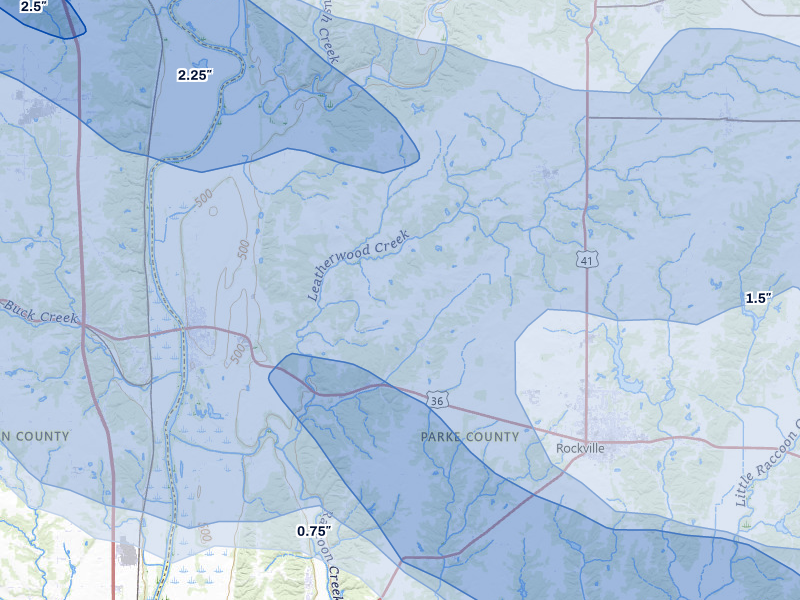 NEXRAD radar-signature map of the hail storm over Montezuma, IN on Aug 11, 2026