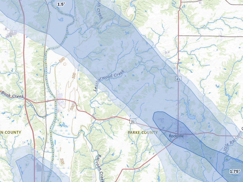 NEXRAD radar-signature map of the hail storm over Montezuma, IN on Aug 13, 2026